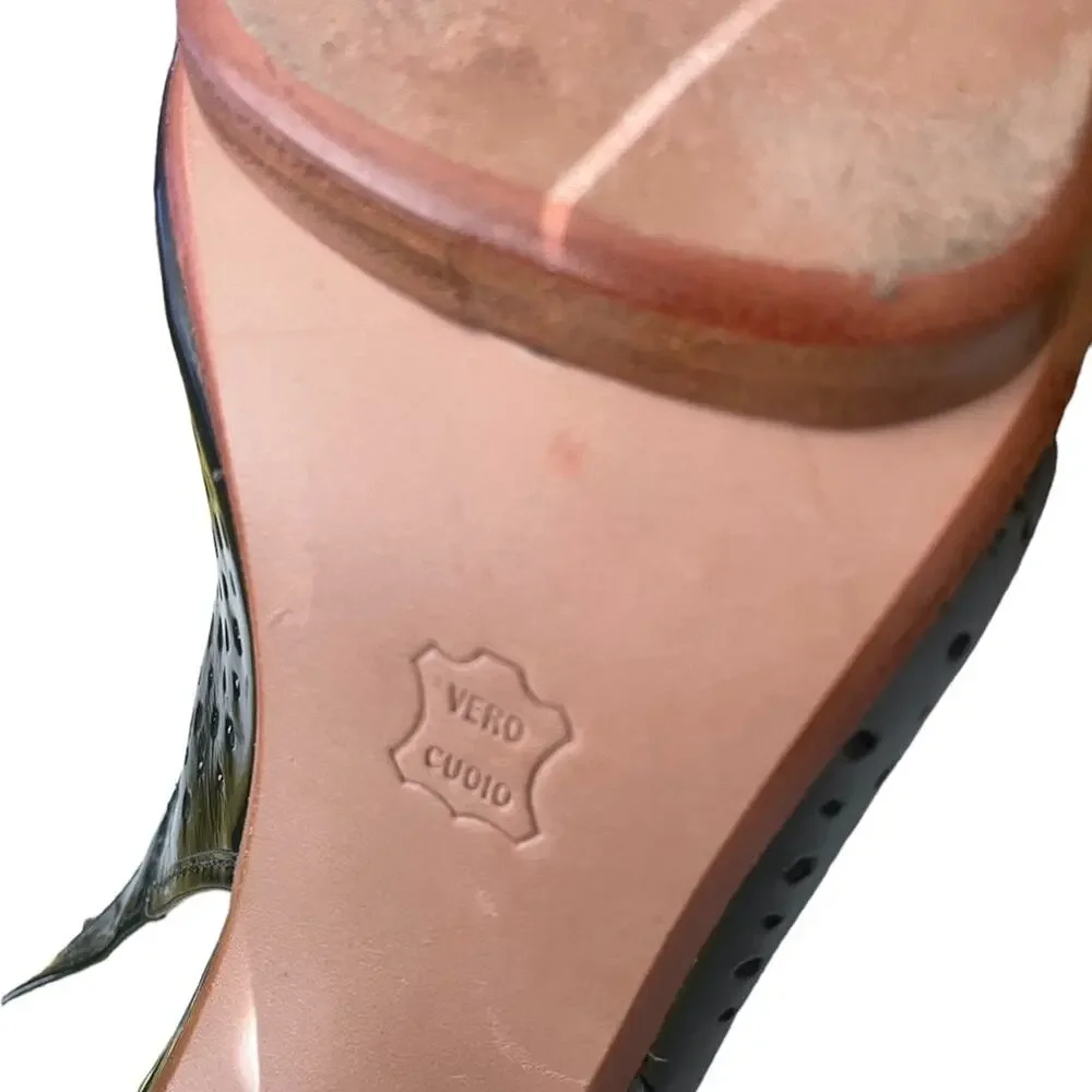 Via Spiga Sling Back Heels 9.5 Classic Perforated Leather Bow Peep Toe Black - Picture 8 of 9